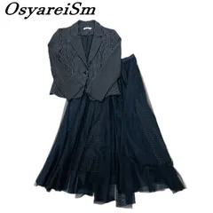 OsyareiSm オシャレイズム フォーマルスーツ ジャケット+スカート 2XL ストライプ/ドット 黒