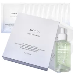 【2点セット】アンタラ ヴァイオレット ツヤ肌集中マスク 10枚 + グリーン リペア スムージング 美容液 / ANTALA 韓国 コスメ 正規品 ハイドロゲルマスク 超密着 高保湿 フェイスパック アズレン アラントイン アデノシン ナイアシンアミド
