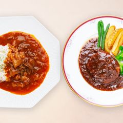 【3食セット】高級ビーフハヤシ(1)シチューで煮込んだハンバーグ(2)