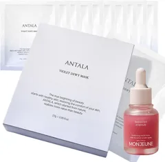 【2点セット】アンタラ ヴァイオレット ツヤ肌集中マスク 10枚 + モンジュン ベベチオール 美容液/ANTALA 韓国 コスメ 正規品 ハイドロゲルマスク 超密着 高保湿 フェイスパック アズレン アラントイン 保湿 美白 鎮静 整肌 シミ しわ 対策