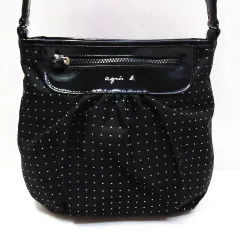 アニエスベー agnes.b ドット柄 ショルダーバッグ ナイロン エナメル 斜め掛け 鞄 ブラック 黒 水玉 レディース E410LF