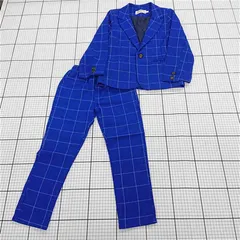 ◇ Θ QK YB キッズスーツ3点セット ブルー系チェック柄 ジャケット ベスト パンツ 130cm 男の子 E  【1510230012418】