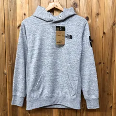 未使用 THE NORTH FACE メンズS ミックスグレー 長袖 スクエアロゴフーディー プルオーバーパーカー トレーナー トップス カジュアル アウトドア