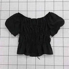 ◇ ⊂ アムバイディスコート um by discoat シャーリングオフショルダーブラウス ブラック系 レディース F E  【1510240000580】