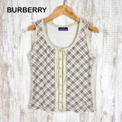 BURBERRY BLUE LABEL バーバリーブルーレーベル ホースロゴ刺繍 ノバチェック フロントリボン レース ノースリーブ トップス タンクトップ 平成ギャル y2k