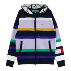サイズ：M TOMMY HILFIGER GOLF トミー ヒルフィガーゴルフ  蓄熱 長袖ニットジャケット マルチカラー ボーダー柄 パープル系 [240101489236] ゴルフウェア レディース ストスト