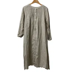 美品 nest Robe ネストローブ リネンピンタックワンピース 長袖 ロング シャツドレス 01174-1153 ベージュ レディース 古着 中古 USED