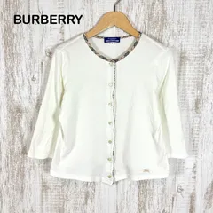 BURBERRY BLUE LABEL バーバリーブルーレーベル ホースロゴ刺繍 ノバチェック 7分袖 カーディガン ホワイト 白