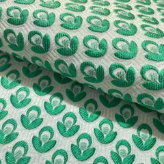 j9-g▼160×50cm▼ジャガード生地▼フラワー　立体織り　グリーン　ホワイト　ゴブラン　ボタニカル柄　ナチュラル　シンプル　上品　花柄　北欧調　はぎれ　上品　ハンドメイド