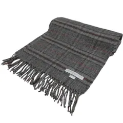 美品 Johnstons of Elgin ジョンストンズオブエルガン グレンチェック ウール フリンジ マフラー グレー レディース 古着 中古 USEDのサムネイル
