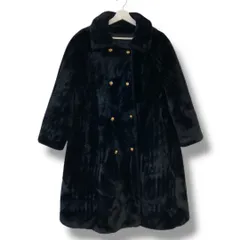 BORGANA フェイクファーロングコート ブラック 黒 ヴィンテージ made in u.s.a アメリカ製 アウター ダブル ひざ丈 ムートン 金ボタン シンプル 個性的 レディース 冬 ゴーゴー古着マルイ草加店2493