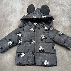 ミッキー　総柄　ダウンジャケット　キッズ　ベビー　サイズ80 グレー　H&M  ディズニー フード脱着可能