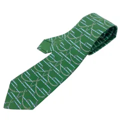 極美品 HERMES エルメス ネクタイ シルク イ 鎖柄 グリーン