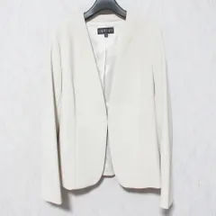 良品 INDIVI インディヴィ ストレッチ ノーカラージャケット 127-43002 40 ベージュ レディース 古着 中古 USED