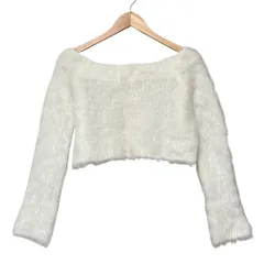 美品 24AW SNIDEL スナイデル ニットプルオーバー 長袖 クロップド カットソー SWNT245097 Free オフホワイト レディース 古着 中古 USED