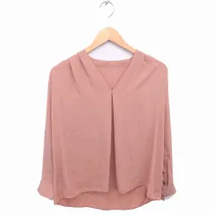 ビス ViS カットソー ブラウス Vネック 切替 プルオーバー 薄手 長袖 M ピンクベージュ /TT21