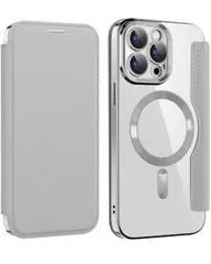 ★iphoneケース スマホ magsafe対応 カバー 手帳型 マグネット 軽量 カメラ保護 クリア 耐衝撃 カラー レザー 透明 シンプル 収納 iPhone 14 Pro グレー