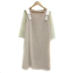 トッコ TOCCO ワンピース ひざ丈 七分袖 ラウンドネック 無地 レース リボン ベージュ /YS28