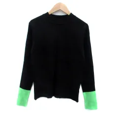 アズールバイマウジー AZUL by moussy ニット カットソー オフネック 長袖 無地 F 黒 ブラック ネオングリーン /HO30