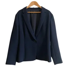 美品 INDIVI インディヴィ ハイストレッチ シングル テーラードジャケット 大きいサイズ 15 ブラック レディース 古着 中古 USED