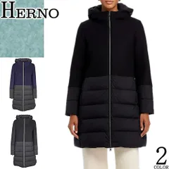 ヘルノ HERNO ダウンコート レディース ウール切替 フード付き ダウンジャケット ロング ミドル丈 ブランド 大きいサイズ 軽量 黒 ブラック DIAGONAL WOOL & NUAGE PARKA PI001760D 39601