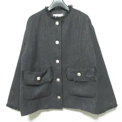 美品 23AW N. エヌ ナチュラルビューティーベーシック フラップポケットツイードジャケット  166-3255950 サイズS ブラック レディース 古着 中古 USED