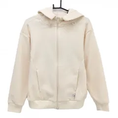 【超美品】アディダス ニットジップパーカー アイボリー フードドローコード ロゴ刺しゅう 裏起毛 レディース S ゴルフウェア adidas