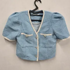 実寸確認 ノーブランド レディース 半袖 ツイード ジャケット