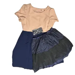 【訳あり】ドレス ベージュ&ネイビー(XXXLサイズ) フォーマル 大きいサイズ 体型カバー 結婚式 パーティー 二次会 お呼ばれ 上品 セレモニー