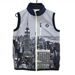 【美品】V12 リバーシブルベスト グレー×ネイビー タウン柄 裏ボア白  メンズ L ゴルフウェア V12