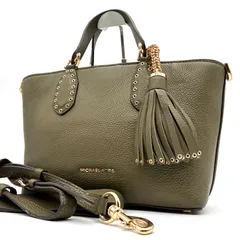 極美品 MICHAELKORS マイケルコース ブルックリン 2way ハンドバッグ ショルダーバッグ レザー ロゴ レディース カーキ