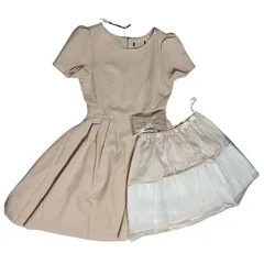 【訳あり】ドレープドレス ベージュ(Sサイズ) パーティー 結婚式 お呼ばれ セレモニー ふんわり 体型カバー フォーマル ワンピース