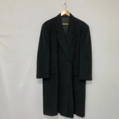 日本 ヴィンテージ カシミア 100% ダブル ボタン ロングコート チャコール