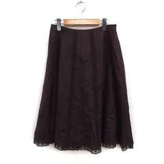 ロイスクレヨン Lois CRAYON 切替レース フレアスカート ひざ丈 綿麻 M ブラウン 茶 /FT5