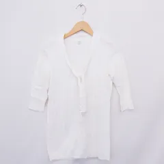 ユニクロ UNIQLO ニット セーター リボン Vネック 五分袖 無地 シンプル M アイボリー 白 /FT37