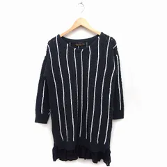 ブロードゥリー&コー Broderie&Co ナノユニバース ニット ワンピース ストライプ柄 Vネック 長袖 ひざ丈 裾フリル ウール混 F チャコールグレー /FT40