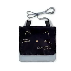 【新品】移動ポケット ねこ ブラック かわいい マスク入れ ポケット ポケットポーチ ポシェット ショルダーひも付き 幼稚園 保育園 通園 通学 入園 入学