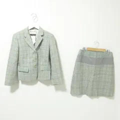 美品 クリーニング済 Paul Smith ポールスミス グレンチェック柄 シングルジャケット×ミニスカート セットアップ スーツ 40 42 グレー レディース 古着 中古 USED