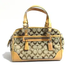 良品 COACH コーチ シグネチャー キャンバス レザー ミニボストンバッグ ハンドバッグ 6828 ベージュ レディース 古着 中古 USED