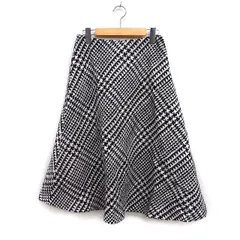 ストロベリーフィールズ STRAWBERRY-FIELDS 千鳥柄 フレアスカート ロング丈 ウール ブラック 黒 /FT20