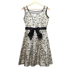 Rene(ルネ) ワンピース サイズ36 S レディース - アイボリー×黒 ノースリーブ/ひざ丈/シルク/花柄/リボン