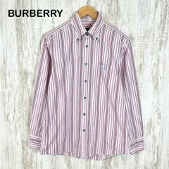 美品 BURBERRY BLACK LABEL バーバリーブラックレーベル ホースロゴ刺繍 マルチ ストライプ 総柄 BD ボタンダウン 長袖 シャツ ピンク メンズ トップス