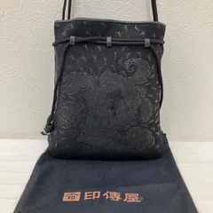 6347　印傳屋　INDENYA　印伝　インデンヤ　ショルダーバッグ　小さめ　ミニ　ブラック　黒　伝統工芸　工芸品　レディース　和装小物　和装雑貨　花柄　フラワーモチーフ