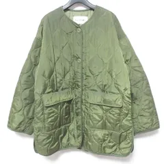 美品 21AW Ray BEAMS レイビームス キルティング ノーカラー ブルゾン コート ジャケット 61-18-0989-111 サイズ1 オリーブ レディース 古着 中古 USED