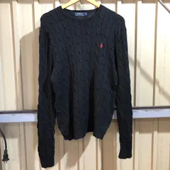 899 POLO RALPH LAUREN セーター ブラック M ポロラルフローレン ニット ケーブル編み ワンポイント 刺繍ロゴ ポロポニー 古着卸 アメリカ仕入