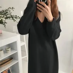 쎄샵 2157 春の季節の変わり目用 薄い ニットワンピース ブラック ONE-4個