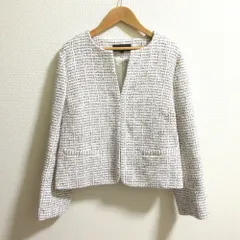 美品 UNTITLED アンタイトル ノーカラー ツイードジャケット サイズ3 グレー レディース 古着 中古 USED