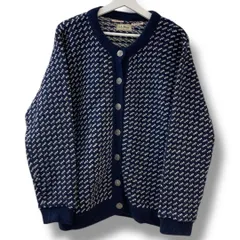 L.L.Bean エルエルビーン FREEPORT,MAINE 80'Sバーズアイ柄 厚手カーディガン サイズ表記無し ネイビー×ホワイト 総柄 銀ボタン 羽織 シングル ラウンドネック レディース 冬 ゴーゴー古着久喜倉庫店 草2496のサムネイル