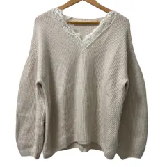 良品 24AW SNIDEL スナイデル ラクーン衿レースプルオーバー 長袖 ニット セーターフリーサイズ アイボリー レディース 古着 中古 USED