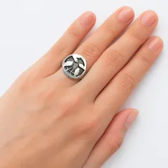 サンダーバード 鳥 シルエット ヴィンテージ ラウンド リング 指輪 シルバープレート ユニークジュエリー サウスウェスタンスタイル Y13-B